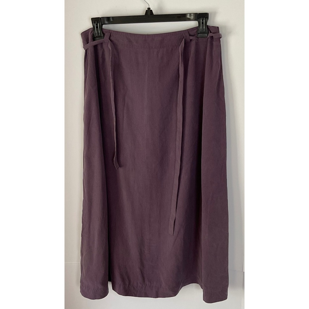 Coldwater Creek Purple 100% Silk Midi Skirt Size 14 Self Tie Waist Zipper Back